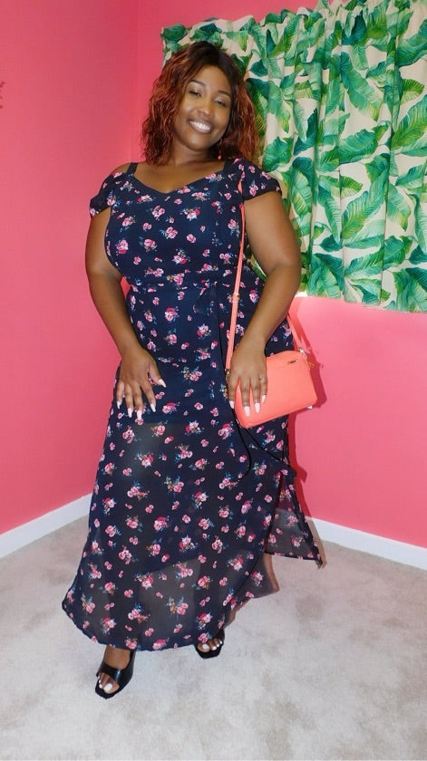 Plus Size Belted Floral Maxi Dress - 1120