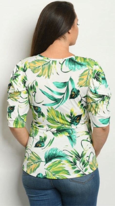 Plus Size Multi Green Wrap Top - 1059