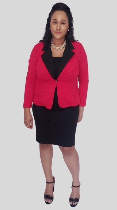 Plus Size Red And Black Jacket - 1075