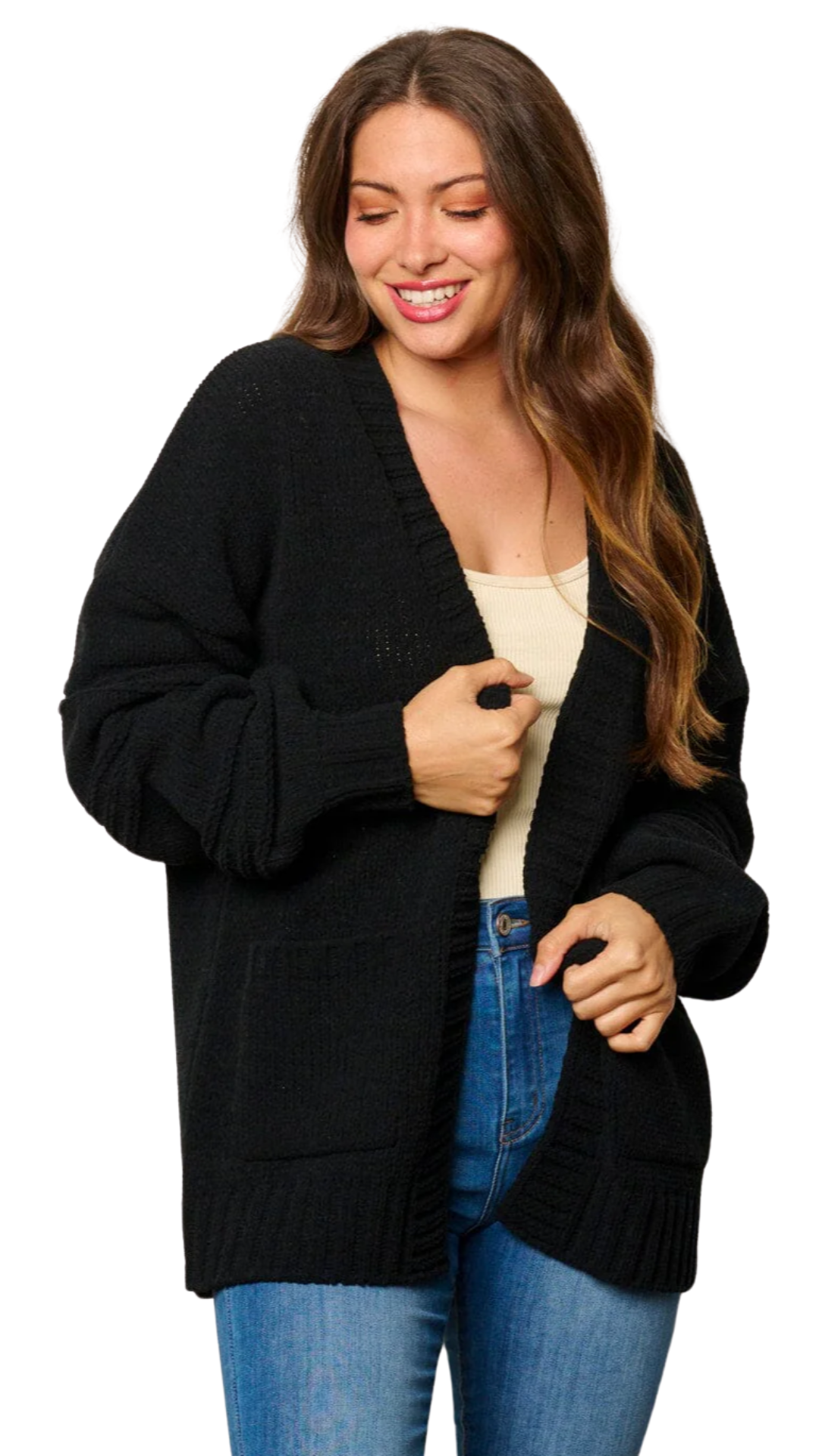 Black Long Sleeve Pocket Cardigan - 1394