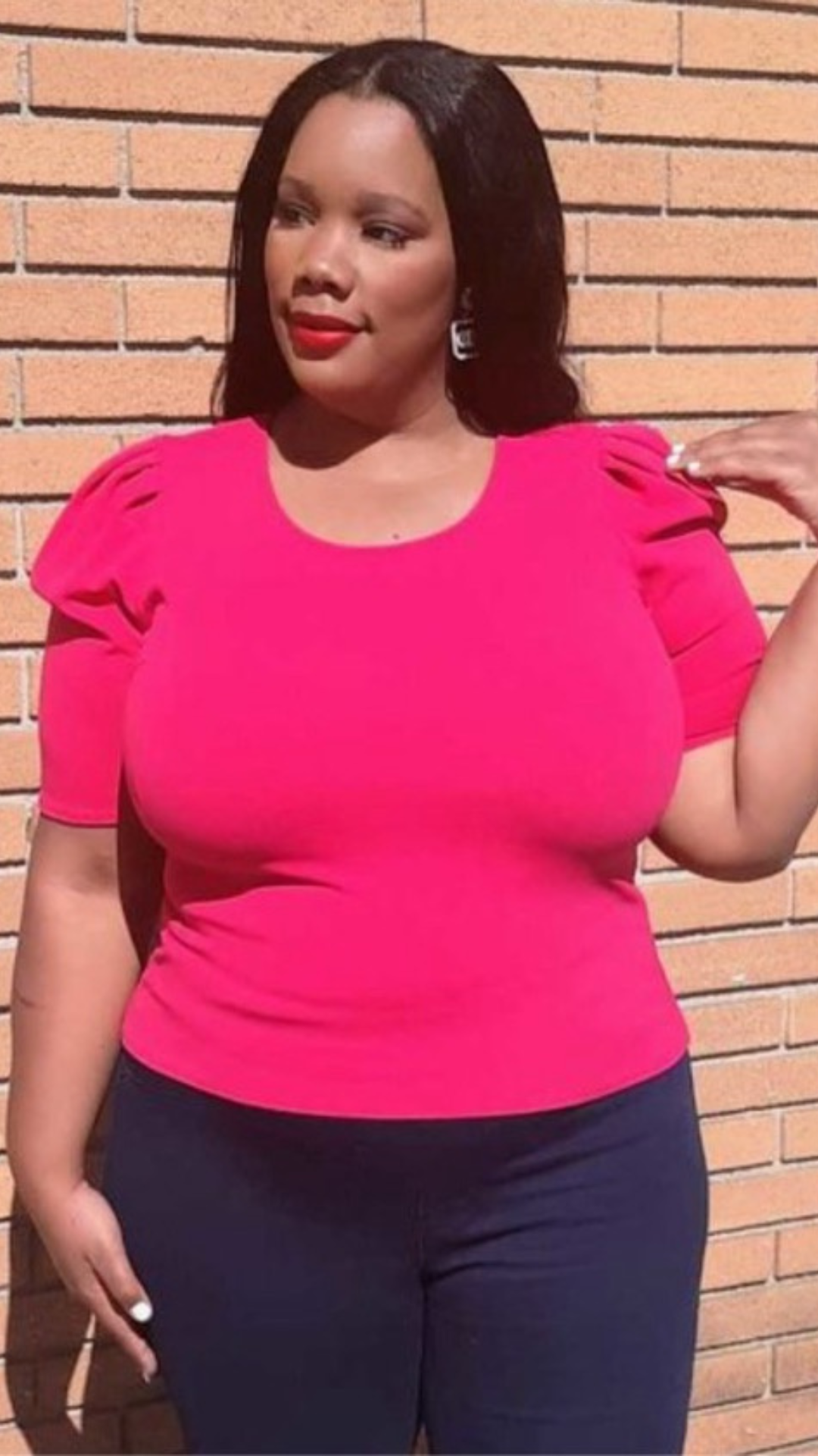 Plus Size Pink Gathered Sleeve Top - 1280