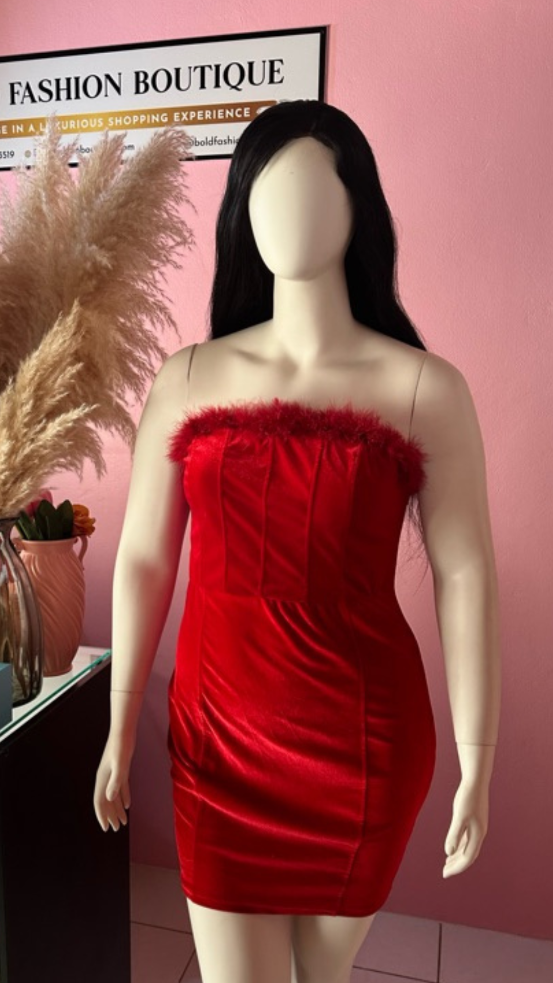 Red Feather detail Mini Dress - 1423