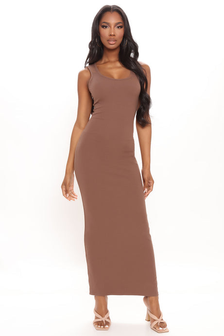 Brown Cotton Maxi Dress - 1139