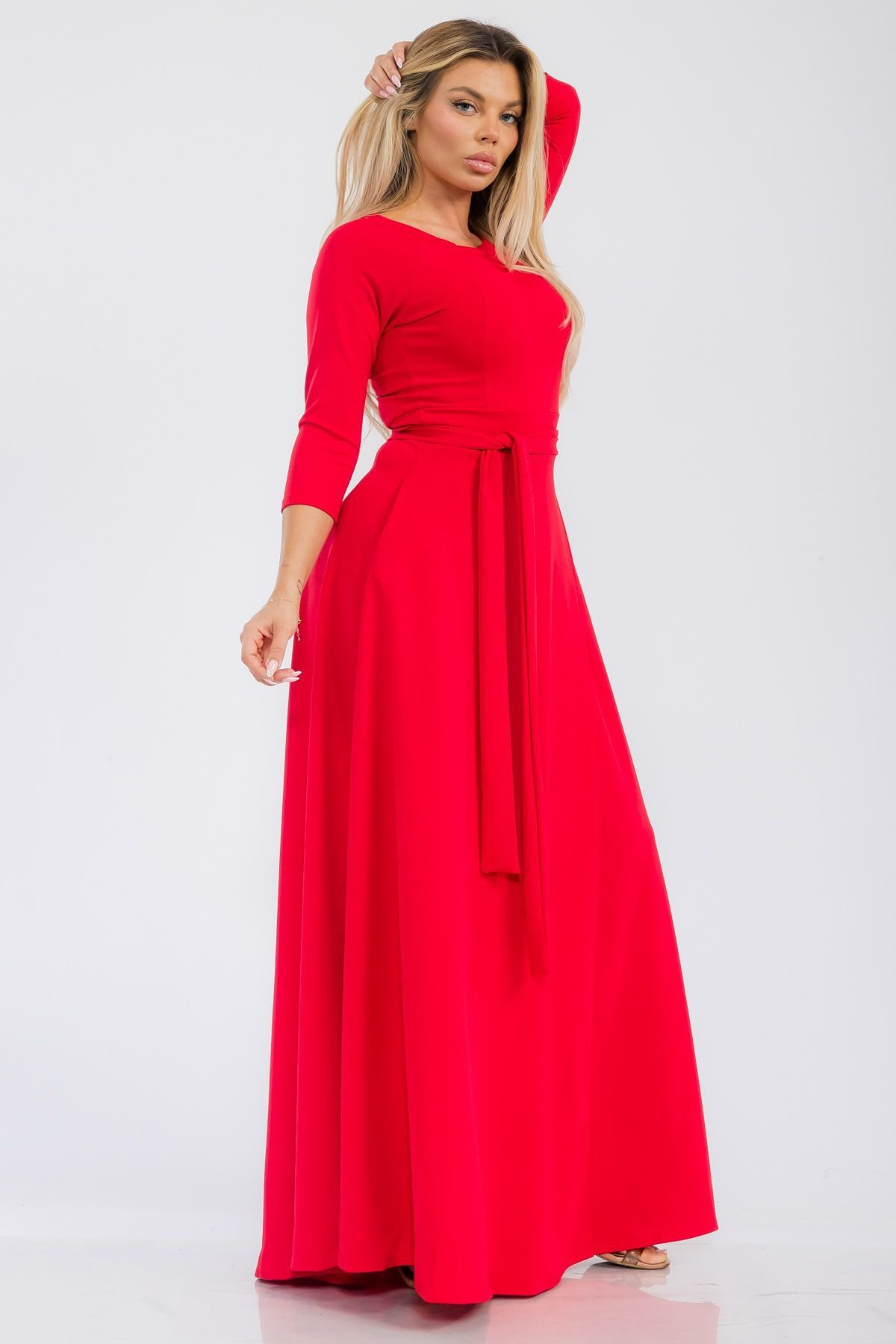 Red Belted Maxi Dress - 1338
