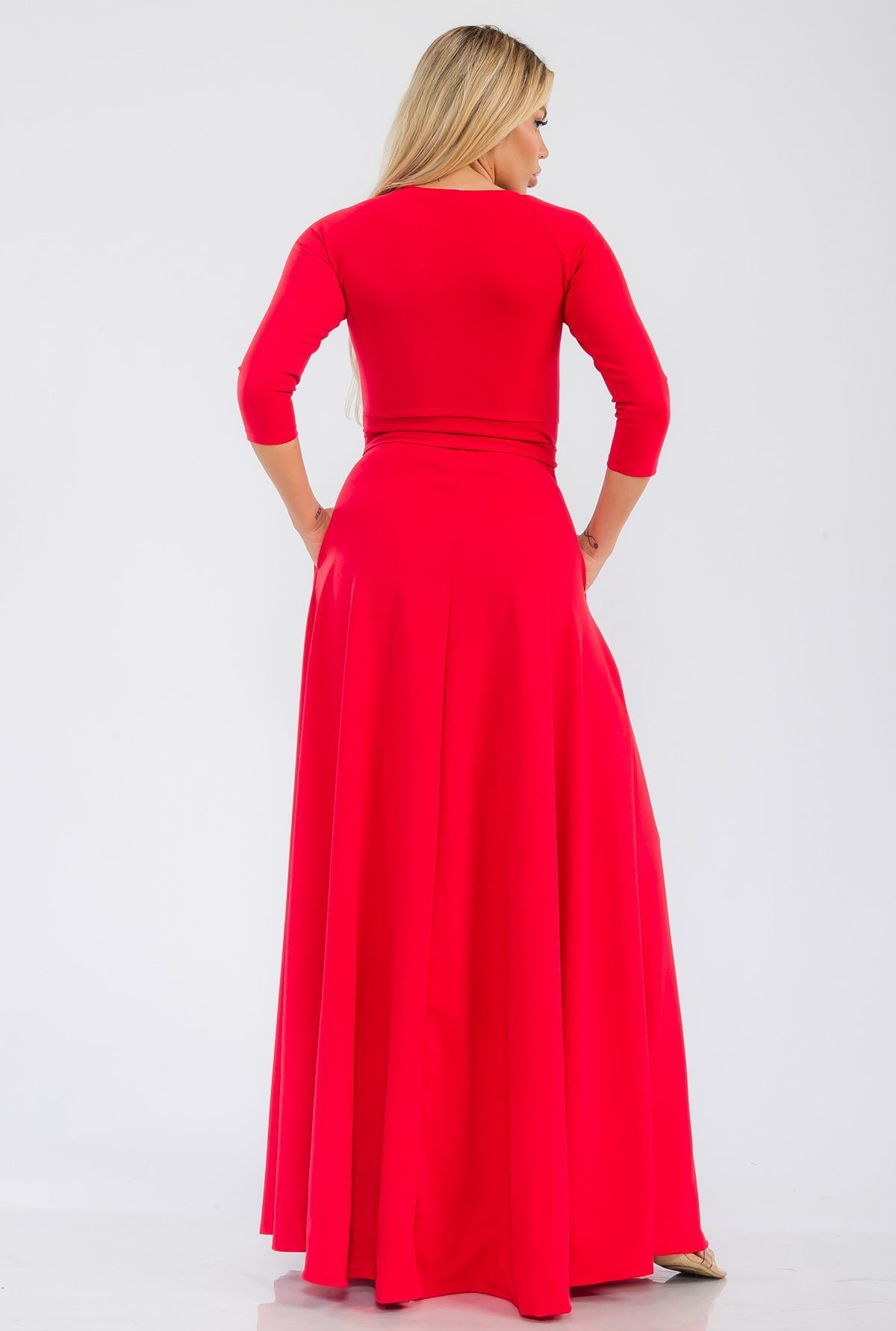 Red Belted Maxi Dress - 1338