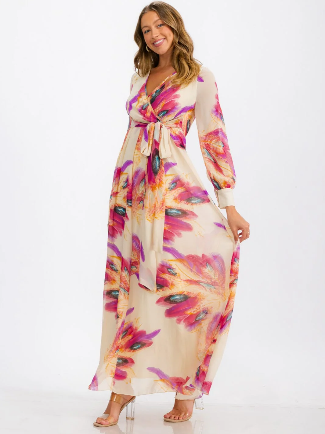 Floral Long Sleeve Maxi Dress - 1392