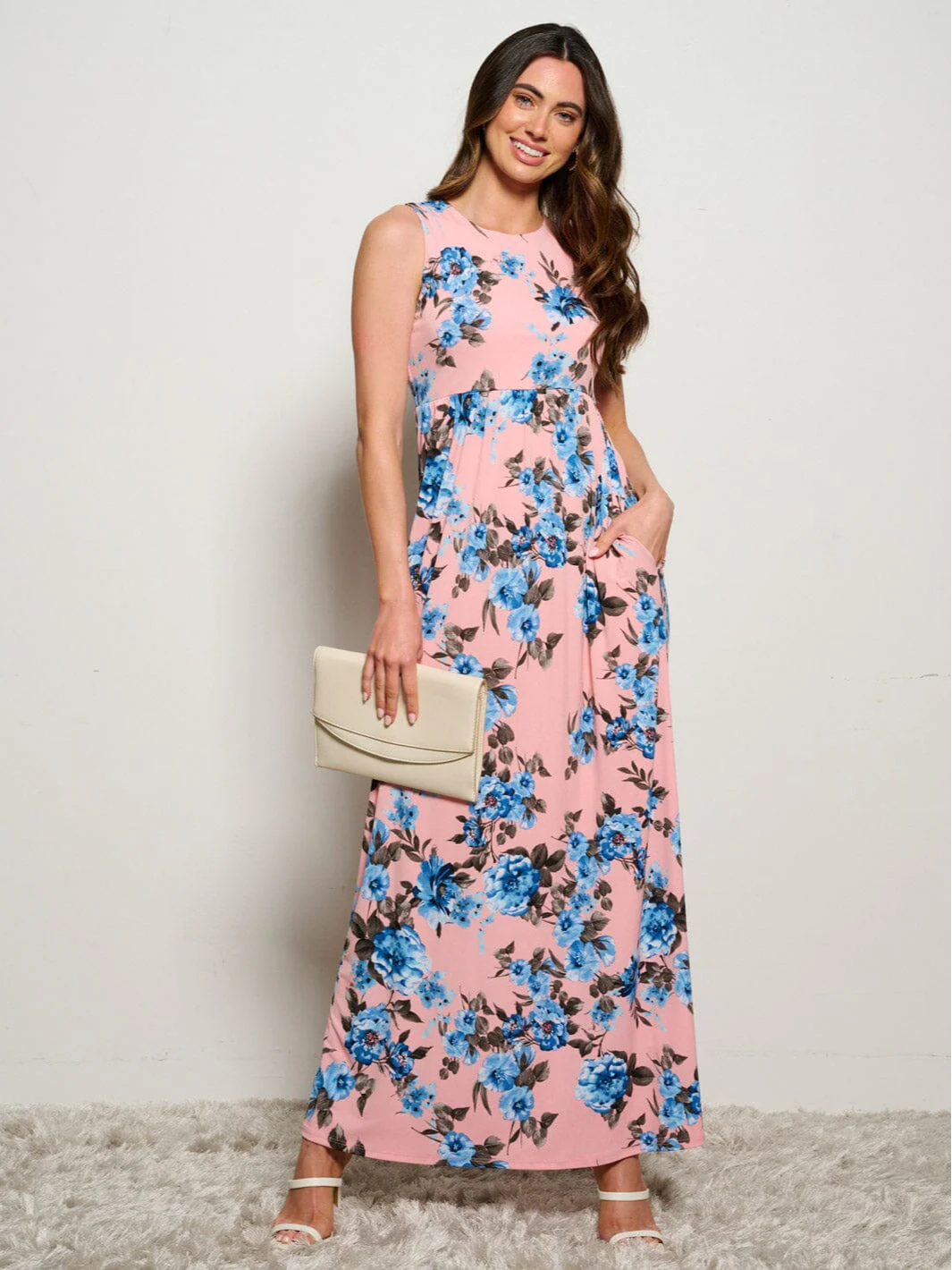 Pink Floral Maxi Dress - 1709