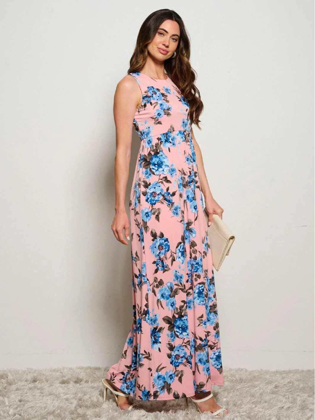Pink Floral Maxi Dress - 1709