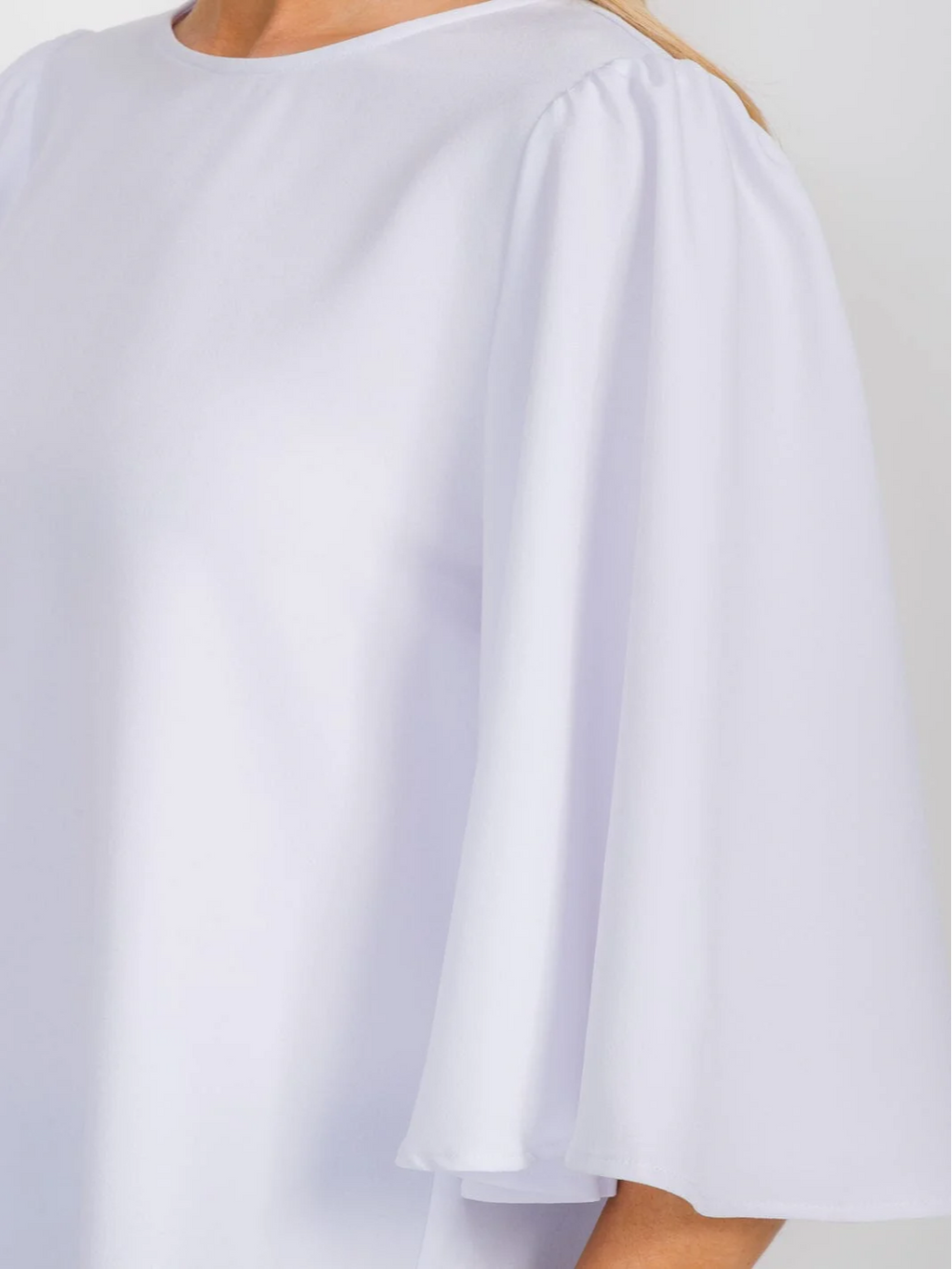White Bell Sleeve Solid Blouse - 1695