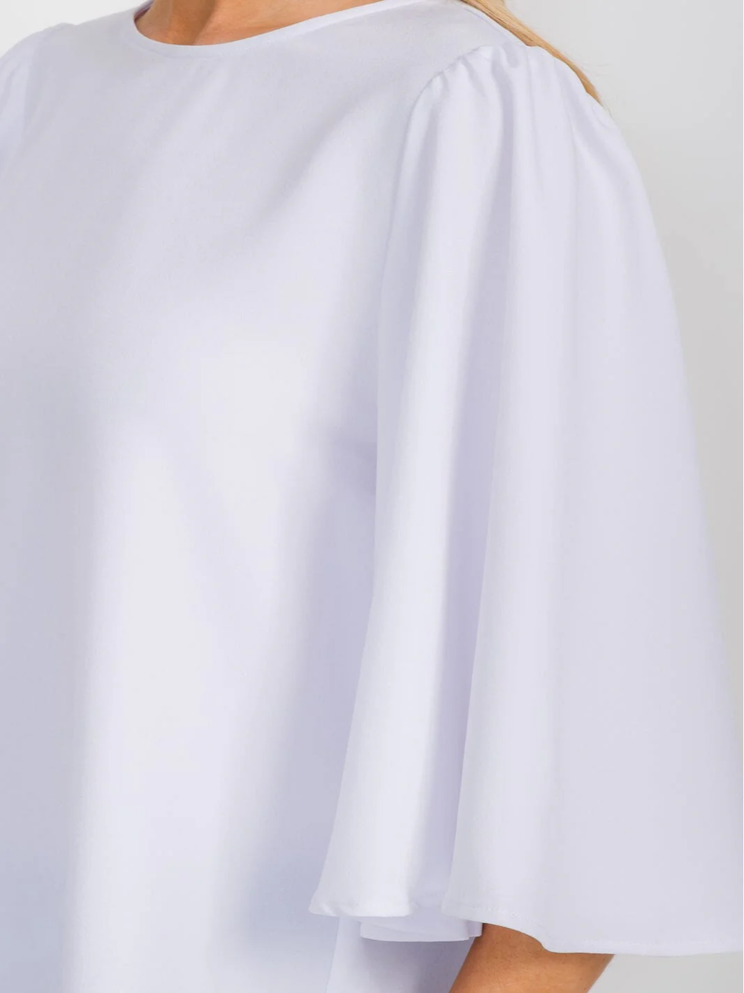 White Bell Sleeve Solid Blouse - 1695