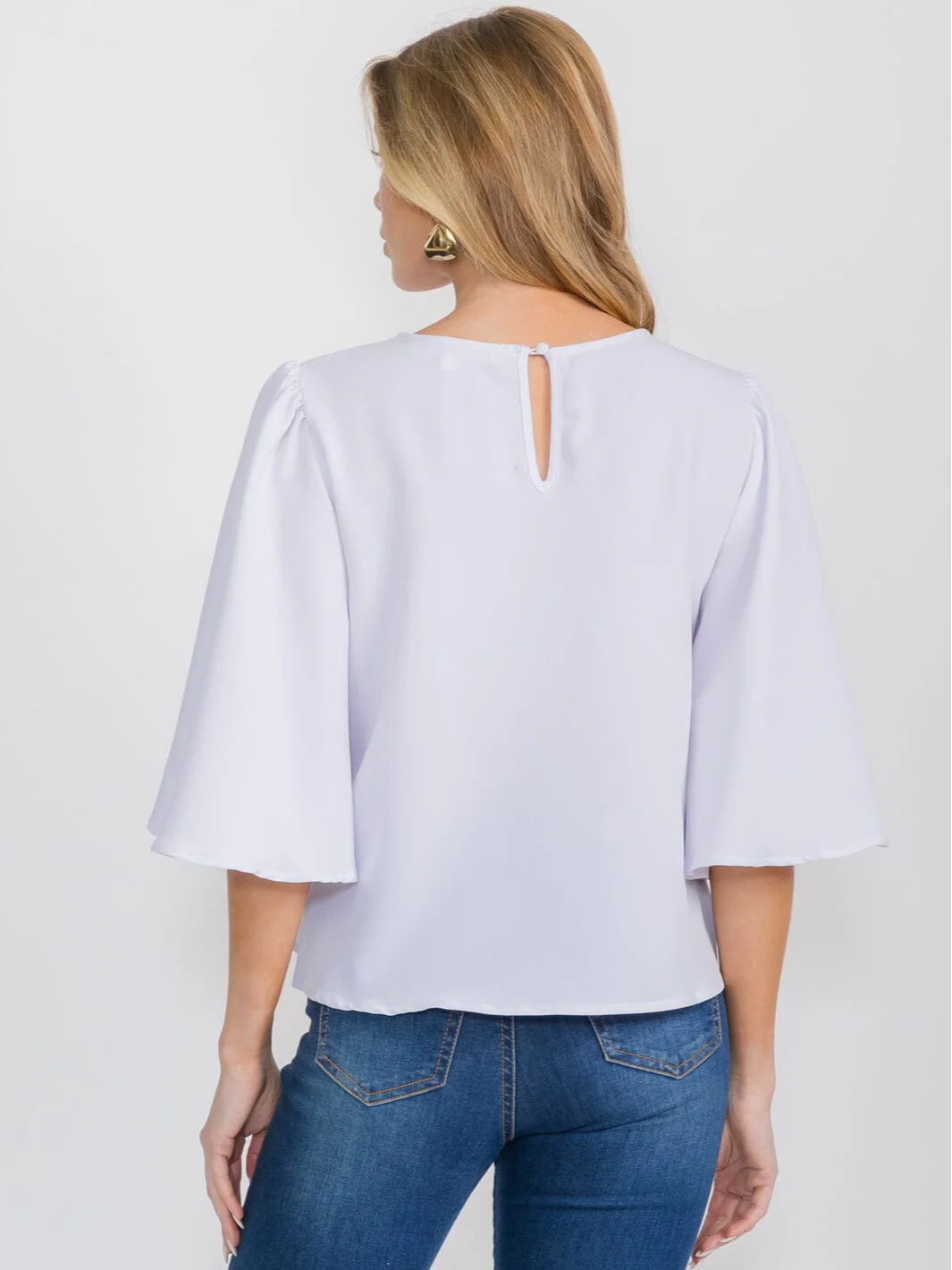 White Bell Sleeve Solid Blouse - 1695