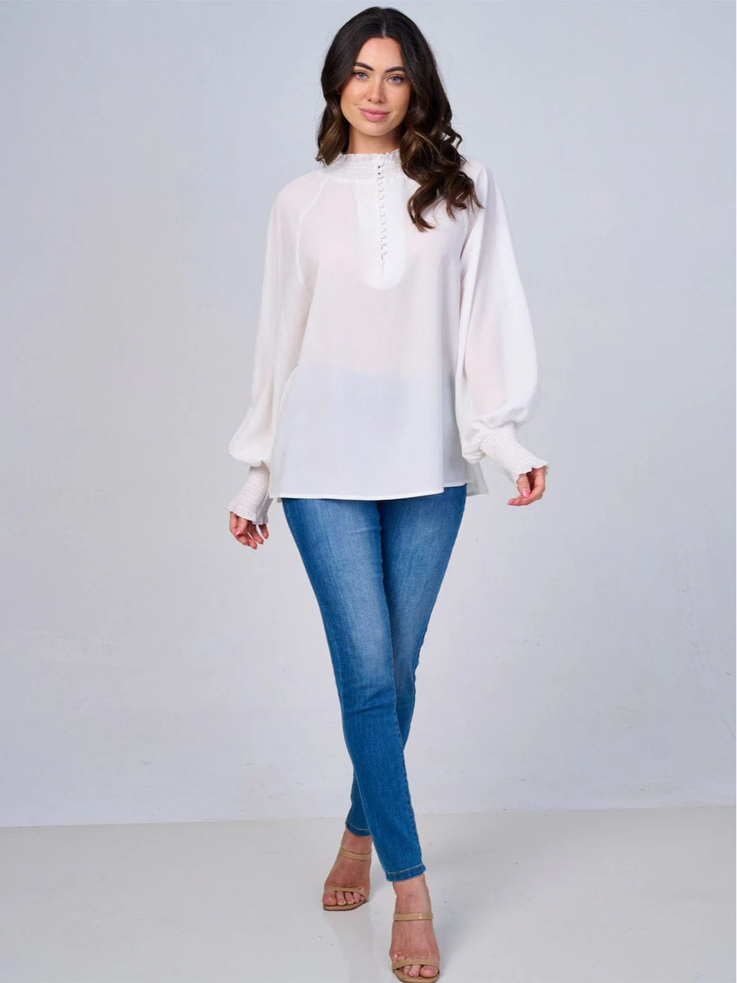White Mock Neck Blouse - 1704