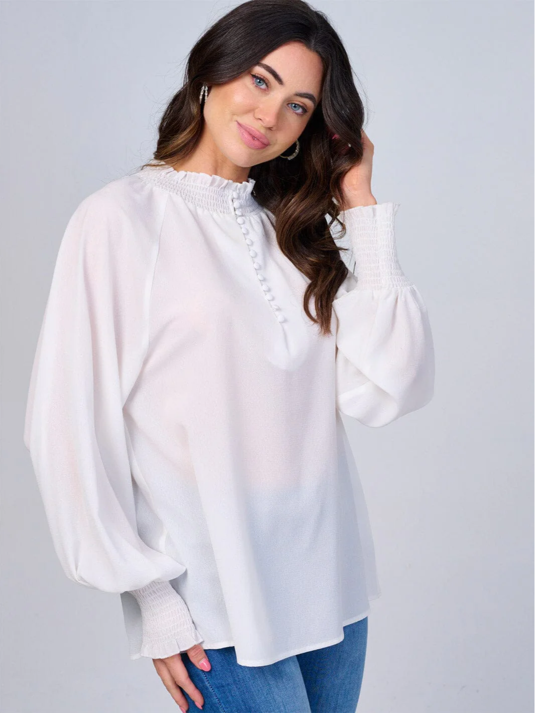 White Mock Neck Blouse - 1704