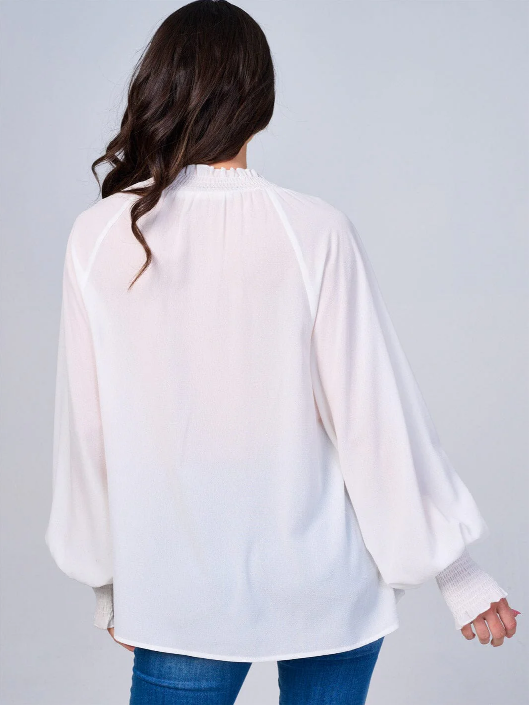 White Mock Neck Blouse - 1704
