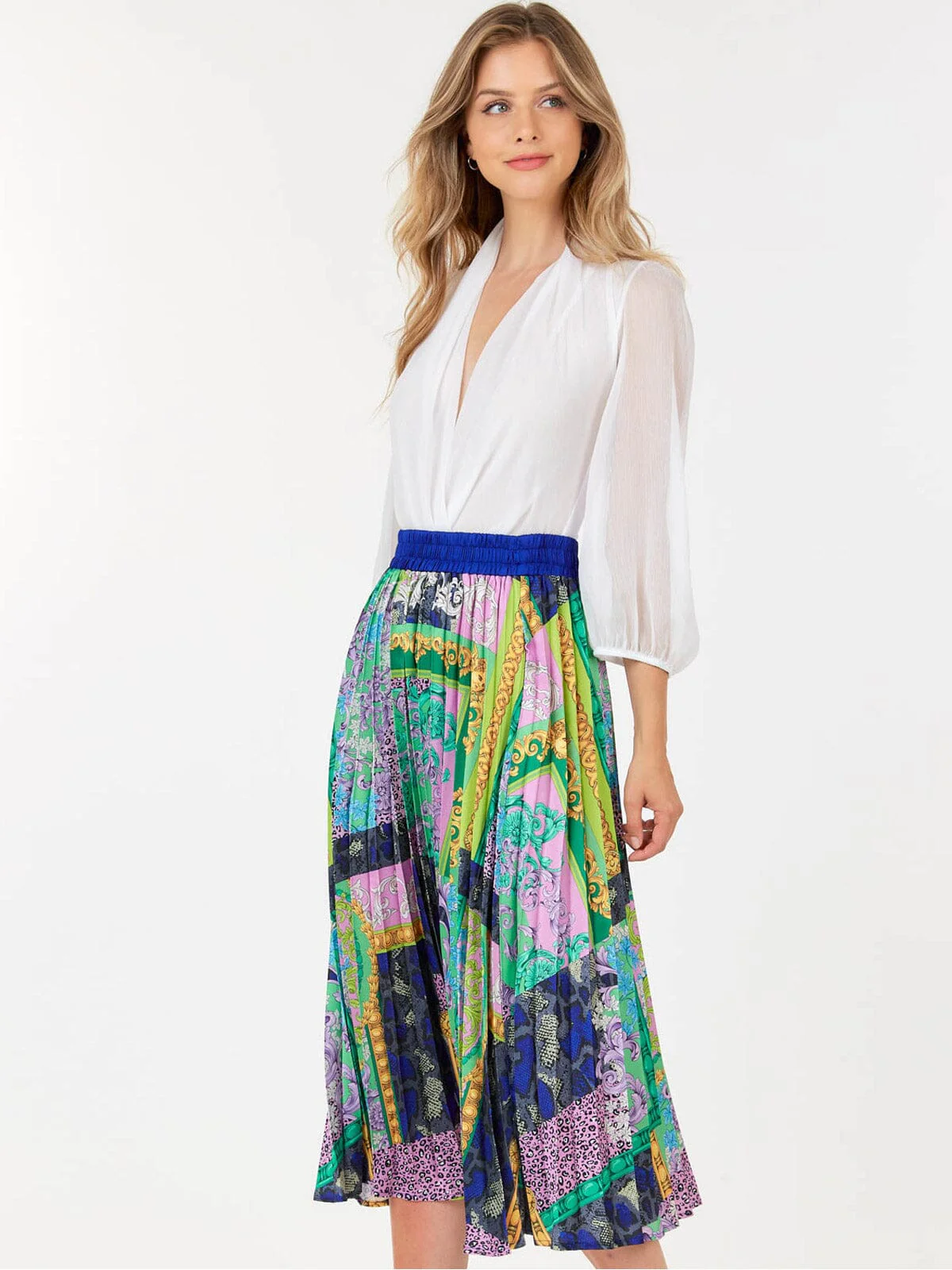 Elastic Waist Midi Pleated Midi Skirt - 1691