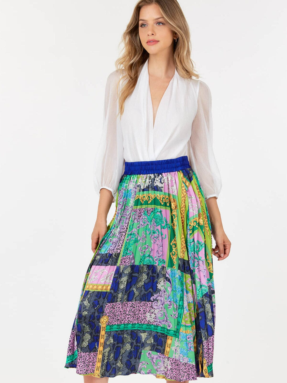 Elastic Waist Midi Pleated Midi Skirt - 1691