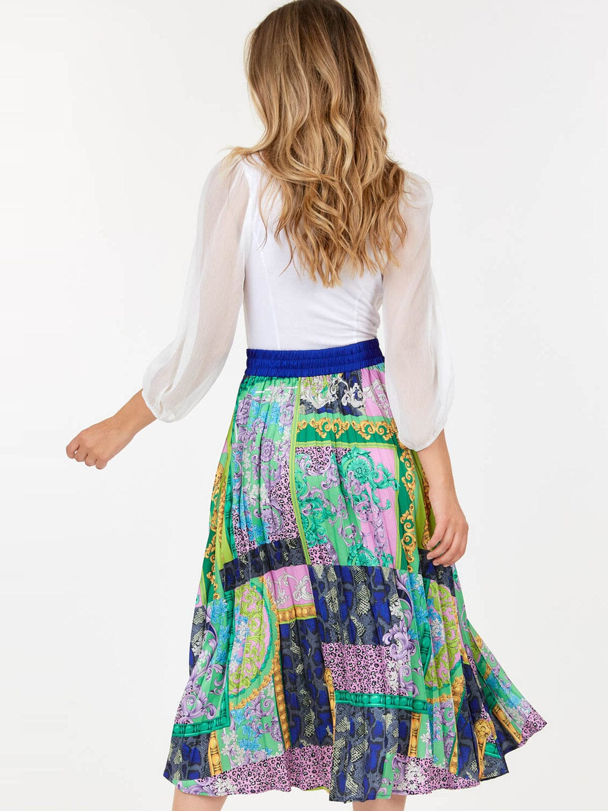 Elastic Waist Midi Pleated Midi Skirt - 1691