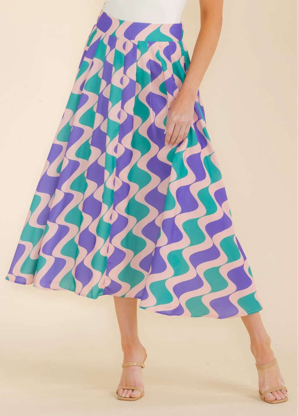 Elastic Waist Blush/Green/Purple Maxi Skirt - 1705