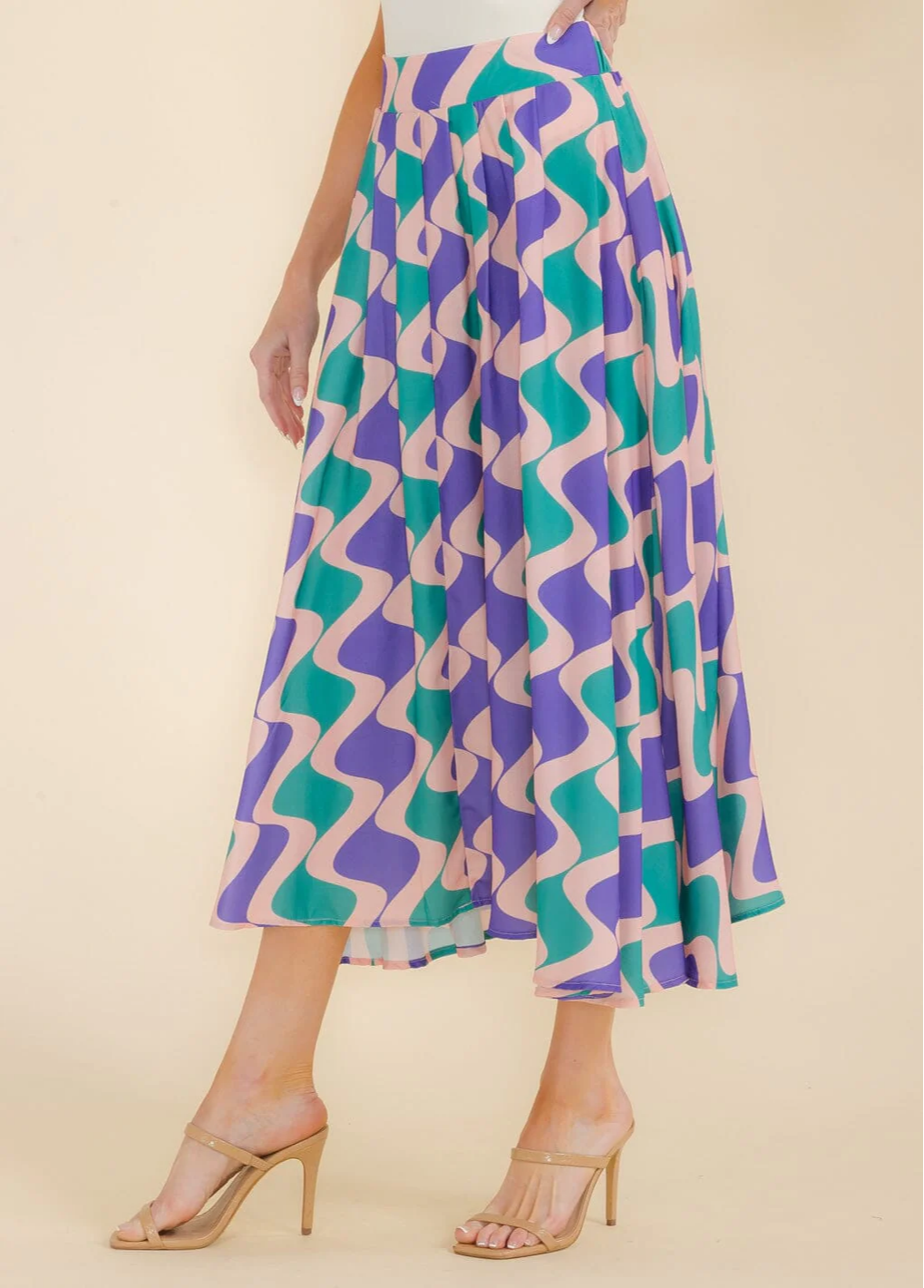 Elastic Waist Blush/Green/Purple Maxi Skirt - 1705