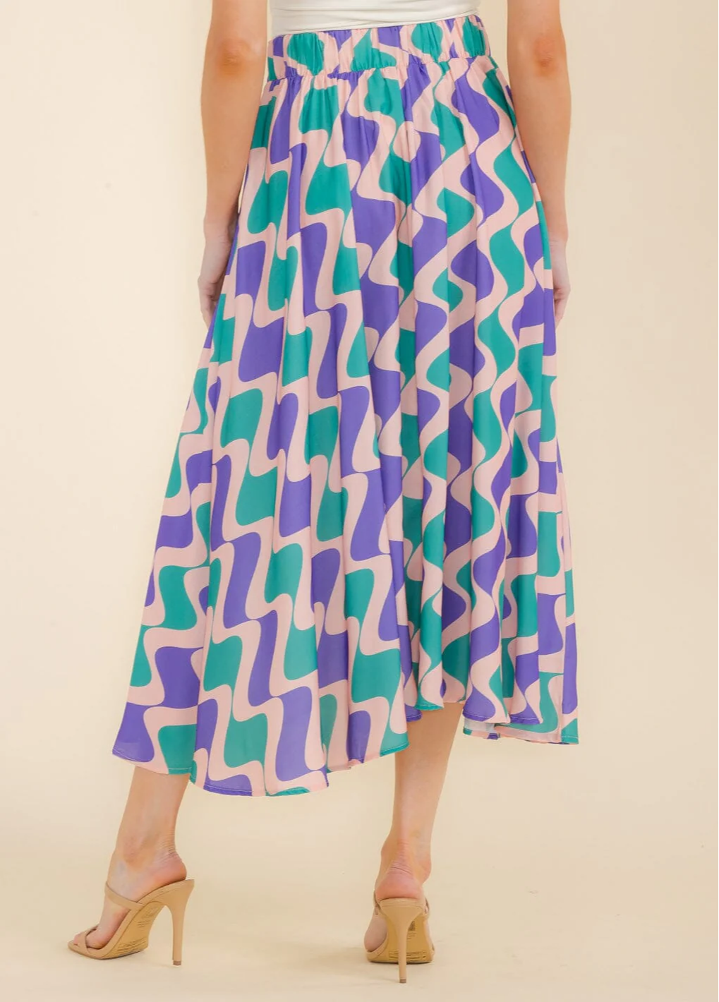 Elastic Waist Blush/Green/Purple Maxi Skirt - 1705