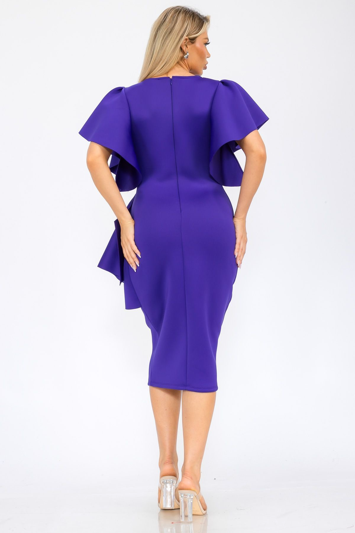 Chic Purple Draped Detail Midi Dress - 1351