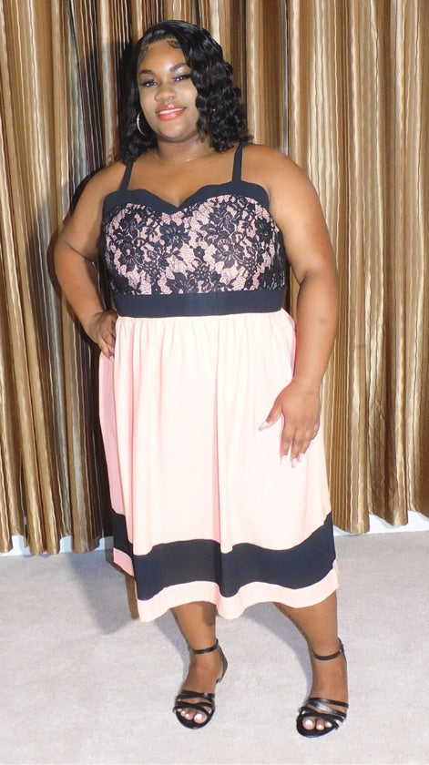 Plus Size Orange Lace Trim Dress - 1130