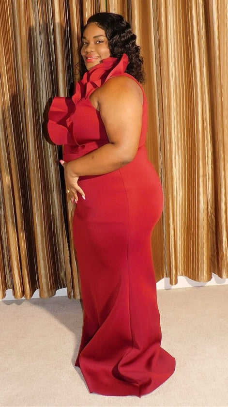 Burgundy Thick Mermaid Ruffle Dress - 1286