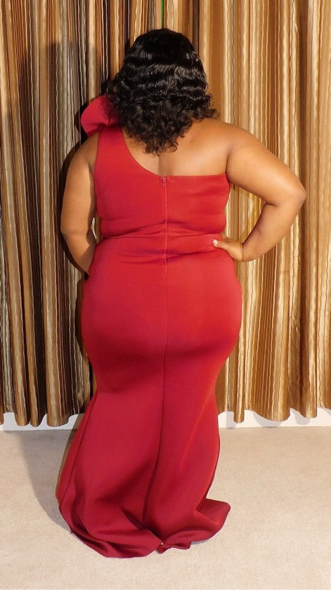 Burgundy Thick Mermaid Ruffle Dress - 1286