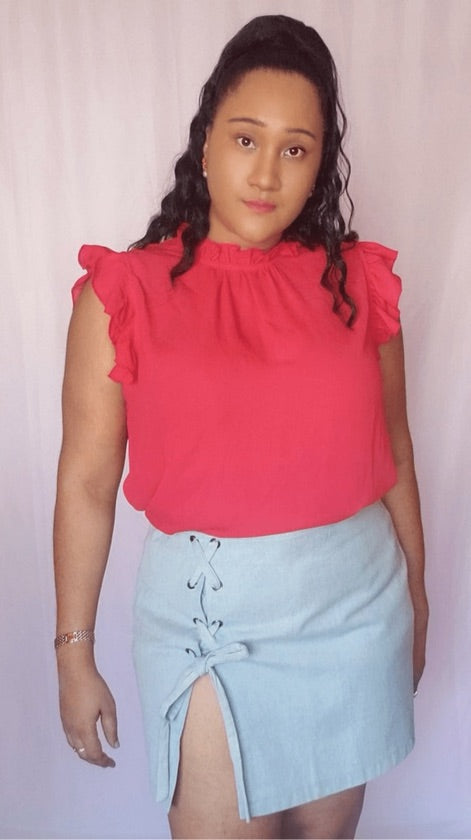 Plus Size lace up mini denim skirt - 1036
