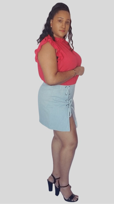 Plus Size lace up mini denim skirt - 1036