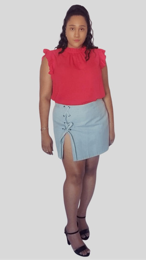 Plus Size lace up mini denim skirt - 1036