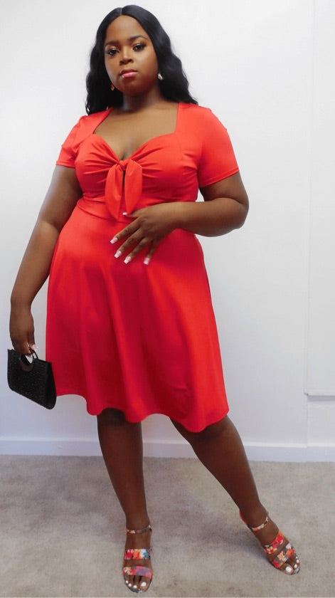 Plus Size Red Tie Front Skater Dress - 1136