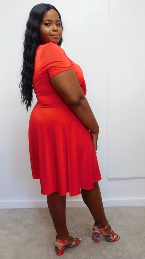 Plus Size Red Tie Front Skater Dress - 1136