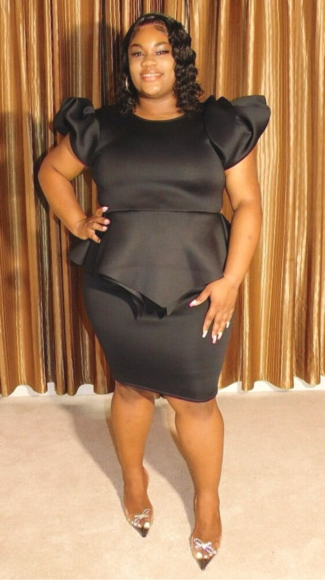 Plus Size Black Bow Sleeve Midi Dress - 1282