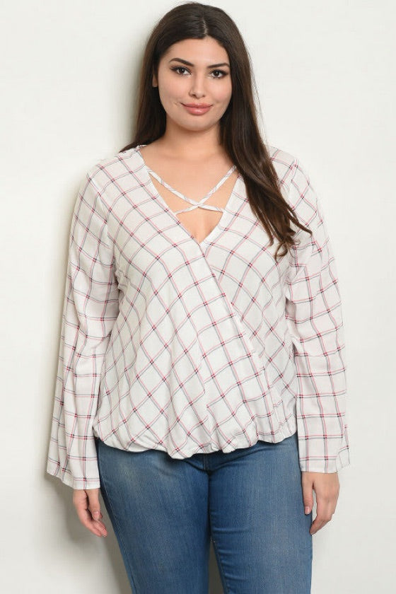 Plus Size Long Sleeve Wrap Top - 1023