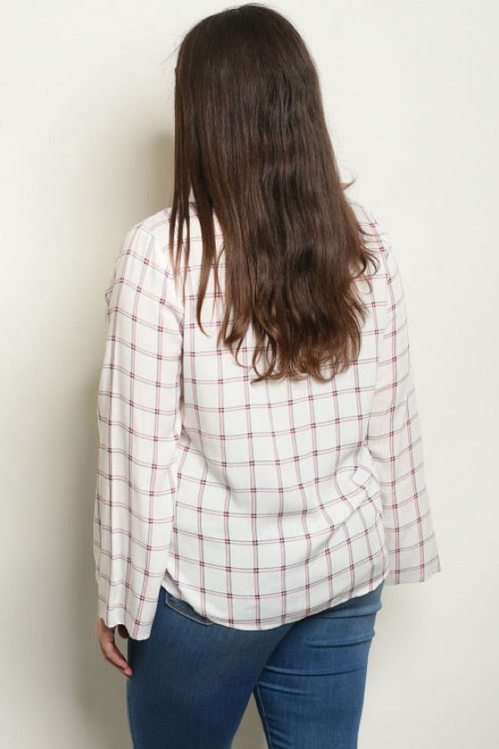 Plus Size Long Sleeve Wrap Top - 1023