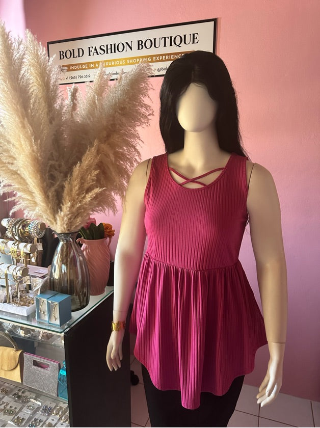 Plus Size Pink Lattice Sleeveless blouse - 1572