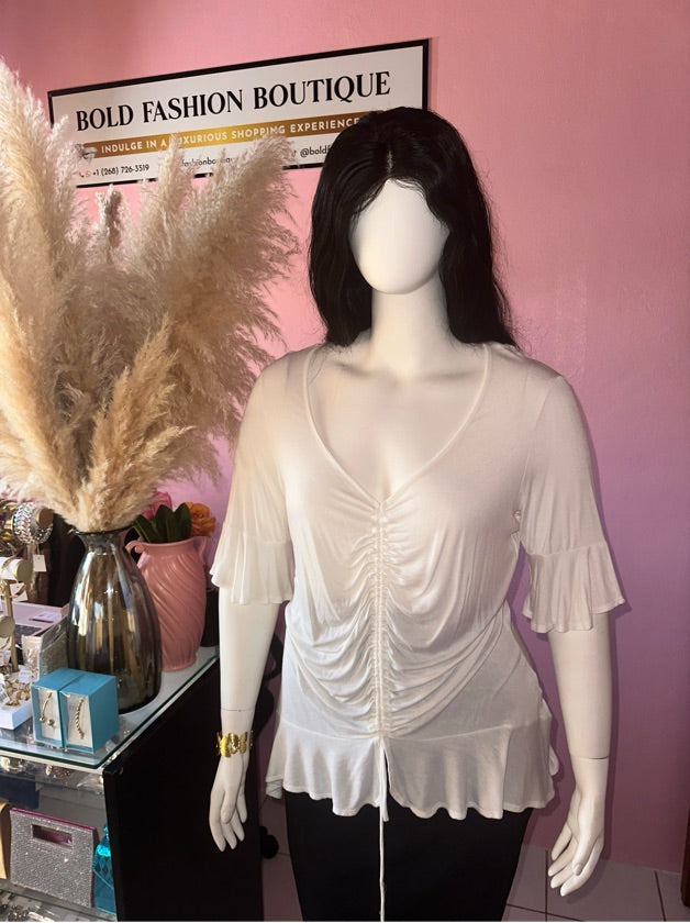 Plus Size White Cinched Front Blouse - 1573