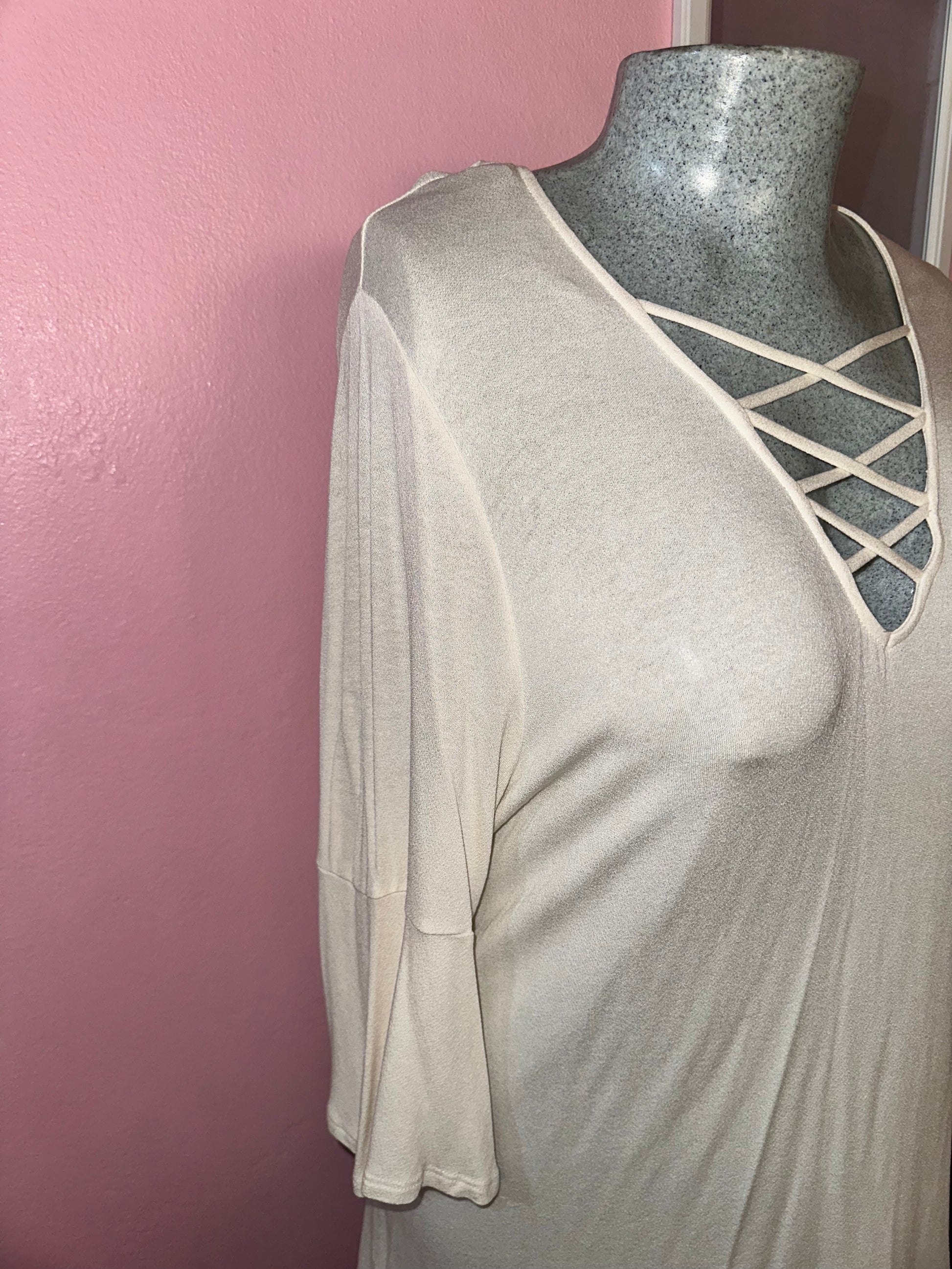 Plus Size Beige Lattice Blouse - 1574