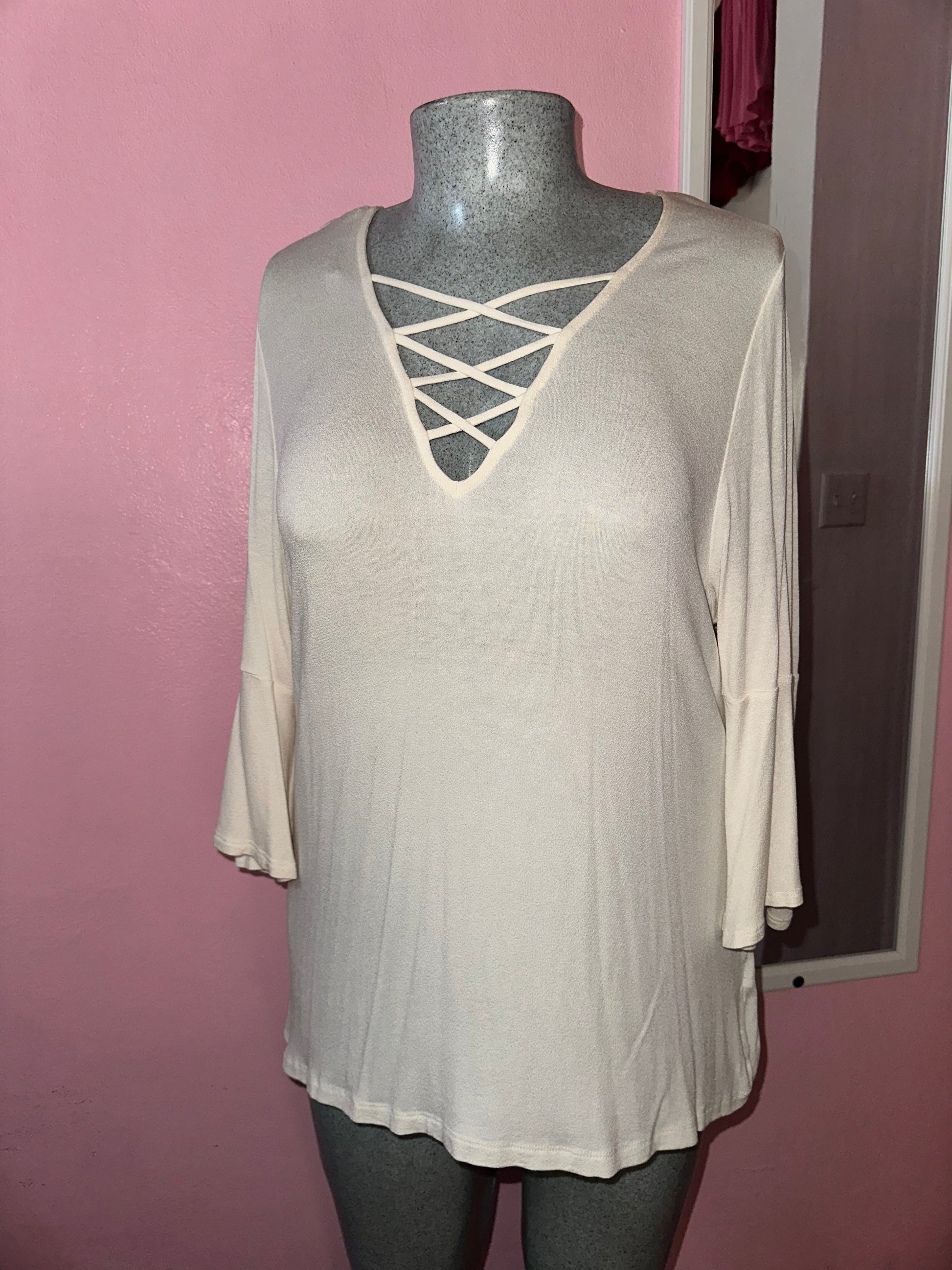 Plus Size Beige Lattice Blouse - 1574