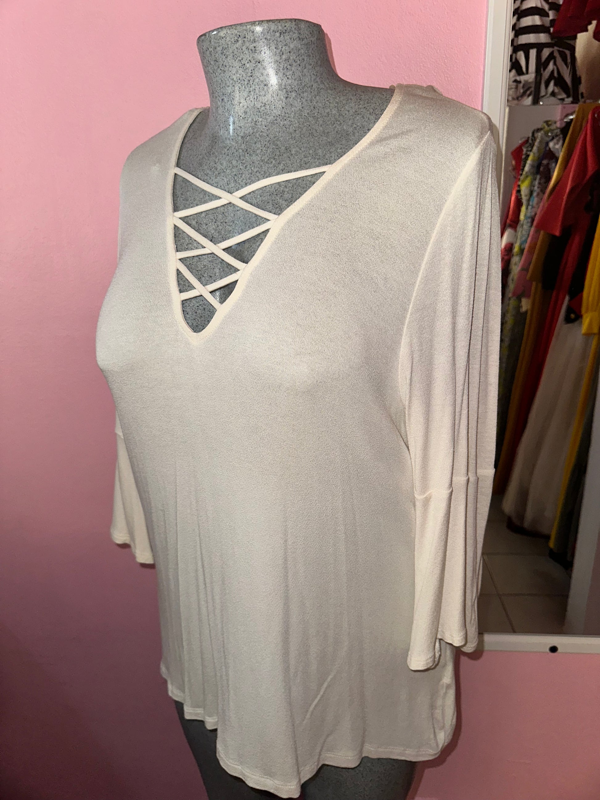 Plus Size Beige Lattice Blouse - 1574