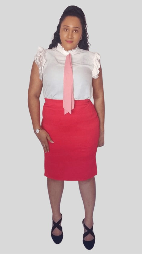 Plus Size Red Side Slit Bodycon Skirt - 417
