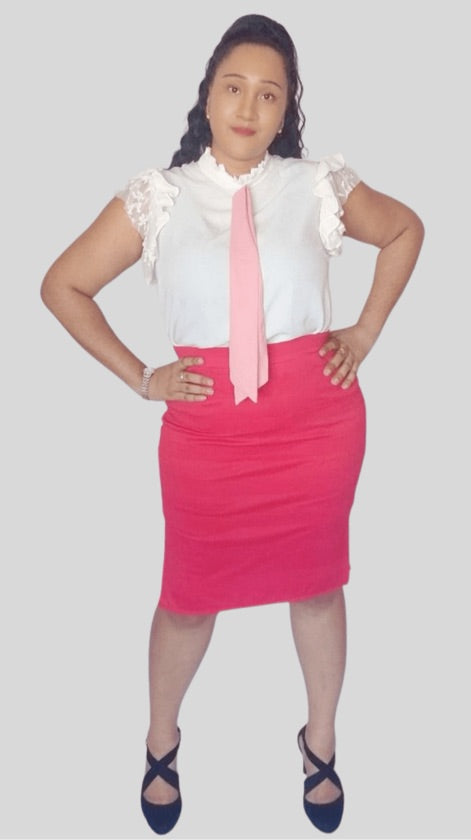 Plus Size Red Side Slit Bodycon Skirt - 417