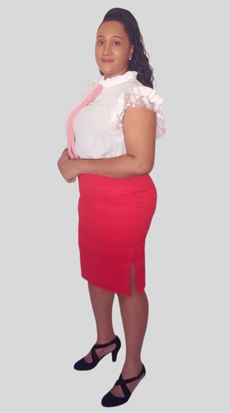 Plus Size Red Side Slit Bodycon Skirt - 417