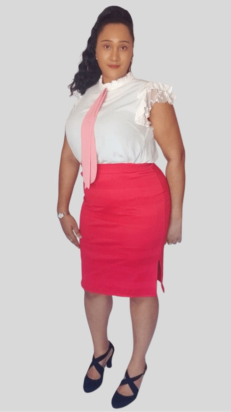 Plus Size Red Side Slit Bodycon Skirt - 417