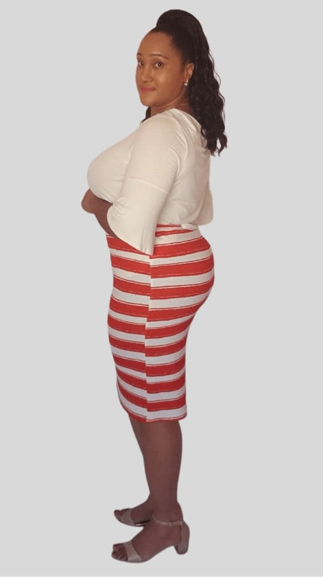 Plus Size Red And White Striped Skirt - 1048