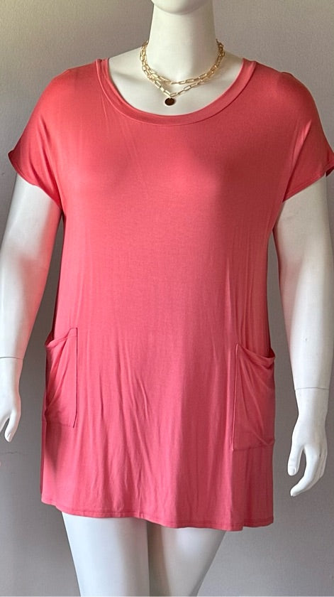 Plus Size Coral Shirt Dress - ETK-2212