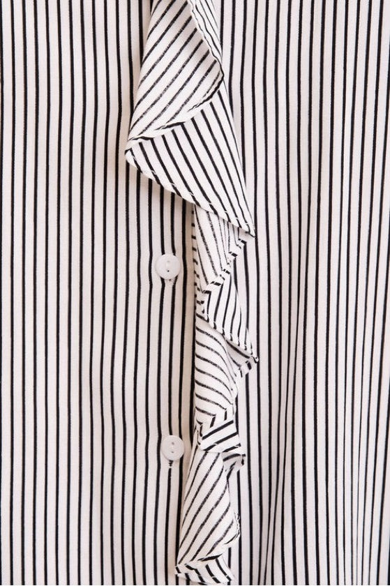 Plus Size Black Ruffle Striped Top - KXT3471EY