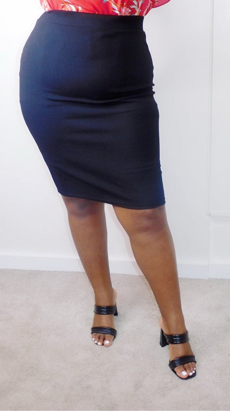 Plus Size Black Pencil Skirt - WBSKE