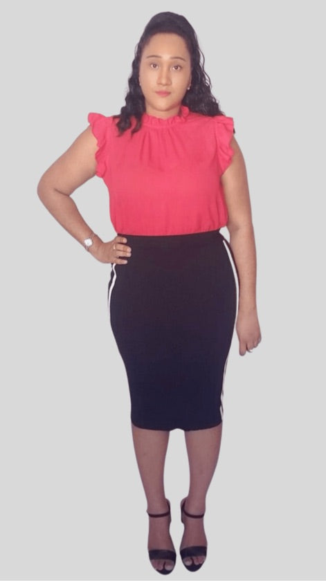Plus Size Black Striped Skirt - X92469
